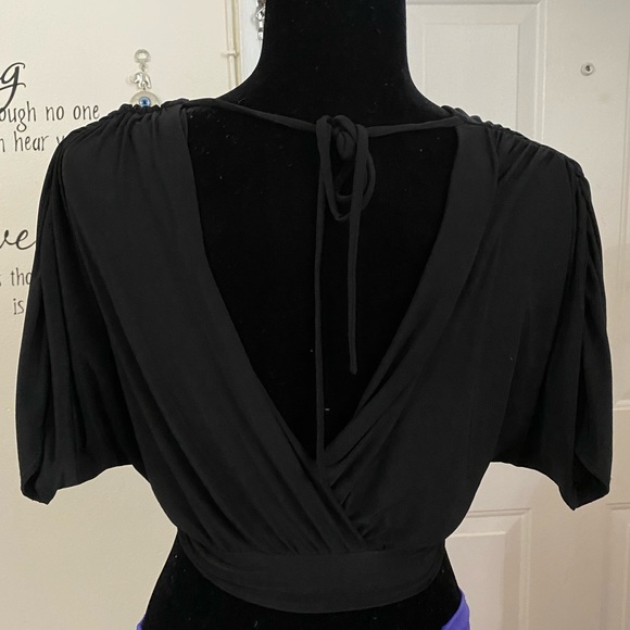 Black Deep V Neck Crop Blouse - Picture 3 of 7